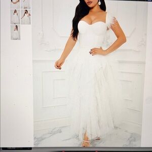 Fashion Nova White Feathered Wedding Dress